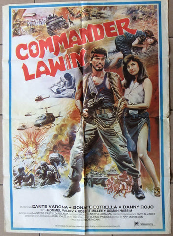Commander Lawin (Dante Varona) 39"x27" Original Lebanese Movie Poster 80s