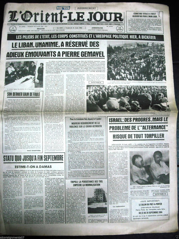 L'Orient-Le Jour {Pierre Gamayel Death} Lebanon Beirut French Newspaper 1980s