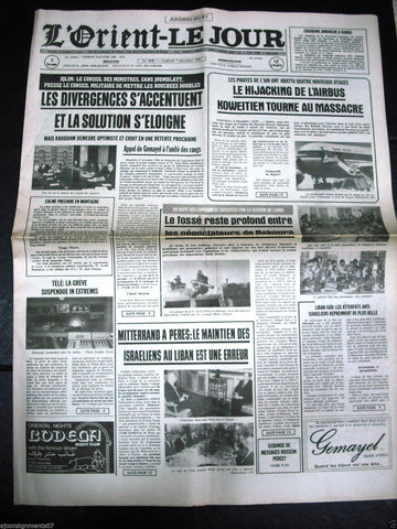 L'Orient-Le Jour {Aircraft Hijacking Kuwait} Lebanese French Newspaper 1984