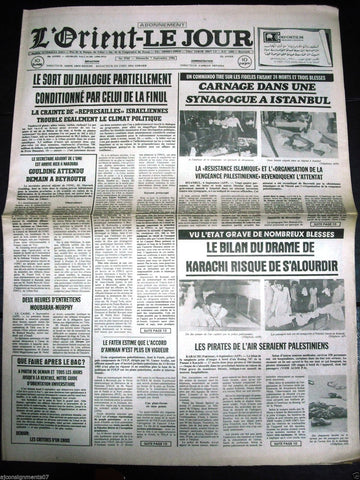 L'Orient-Le Jour {Istanbul Turk Bomb} Lebanese French Newspaper 7 September 1986
