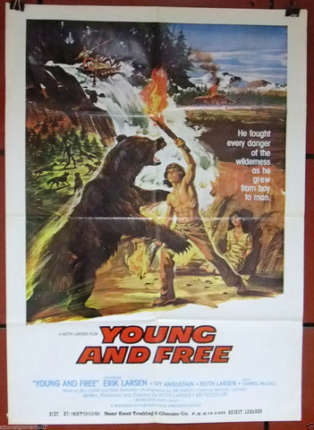 YOUNG AND FREE {KEITH LARSEN} Original 40x27" Lebanese Movie Poster 70s