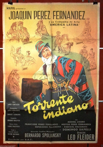 TORRENTE INDIANO {Joaquin Perez Fernand} Argentinean Argentina Movie Poster 50s