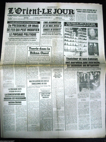 L'Orient-Le Jour {Norman Tebbit Bomb Grand Hotel} Lebanese French Newspaper 1984