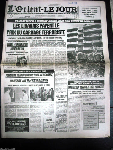 L'Orient-Le Jour {United States embassy bombing} Lebanese French Newspaper 1984