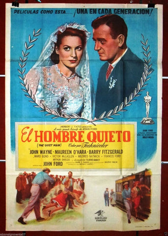 HOMBRE QUIETO, THE QUIET MAN {JOHN WAYNE} Argentinean Argentina Movie Poster 50s