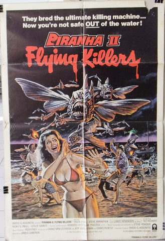 Piranha II: The Spawning aka Flying Killers Original Lebanese Movie Poster 70s