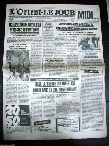 L'Orient-Le Jour {Beirut Explosion} Civil War Lebanese French Newspaper 1988