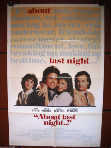 About Last Night { Demi Moore}  27"x41" Orig. Movie Poster 80s