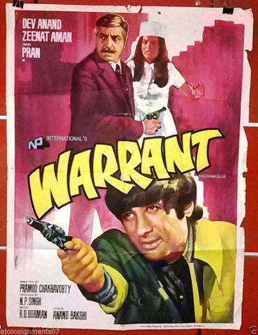 Warrant {Dev Anand} Bollywood Hindi Original Movie Poster 70s