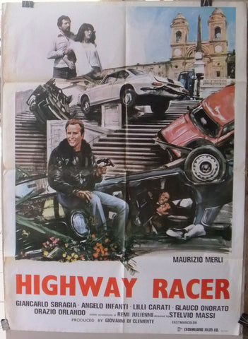 HIGHWAY RACER (Maurizio Merli) Original 39x27" Lebanese Movie Poster 70s