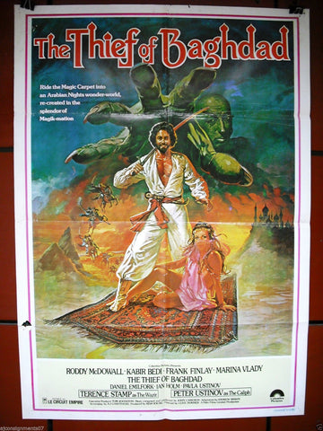 The Thief of Baghdad {Ustinov Mcdowall} 41"x27" Org Movie Poster 1970s