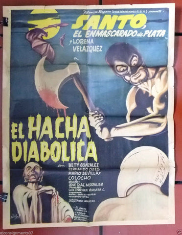 El Hacha Diabolica (SANTO) 24x32" Original MEXICO Movie Poster 60s