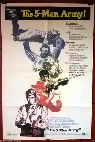 The 5 MAN ARMY {PETER GRAVES} 41x27" Original Movie Poster 60s