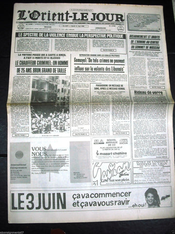 L'Orient-Le Jour {Beirut East Bomb} Civil War Lebanese French Newspaper 1988