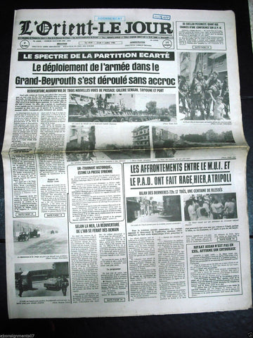 L'Orient-Le Jour {Beirut - Beyrouth} Civil War Lebanese French Newspaper 1984