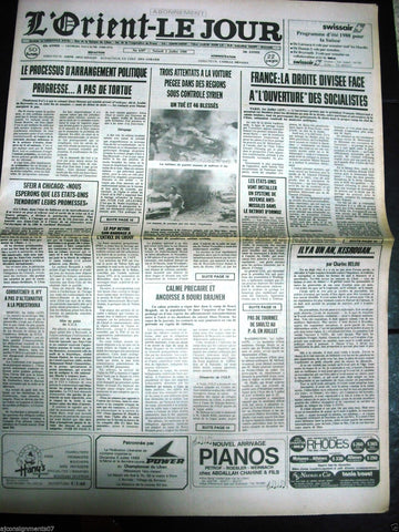 L'Orient-Le Jour {Civil War Car Bomb} Lebanese French Newspaper 2 Jul. 1988
