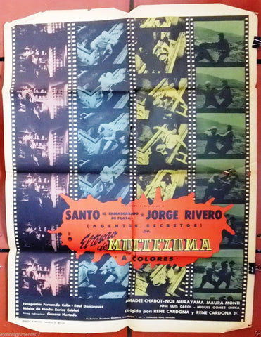 Santo El Tesoro de Moctezuma {Jose Rivero} Mexican Original Movie Poster 60s
