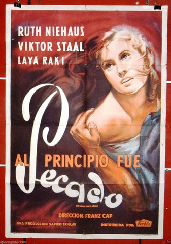 AL PRINCIPIO FUE PECADO {RUTH NIEHAUS} Argentinean Argentina Movie Poster 50s