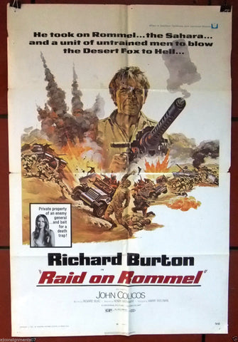 RAID ON ROMMEL {RICHARD BURTON} 41x27" Original Movie Poster 70s