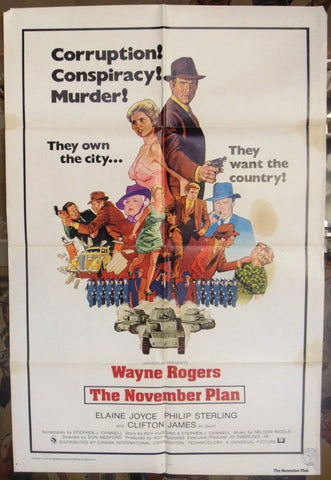 NOVEMBER PLAN {WAYNE ROGERS} Original 41x27" Movie Poster 70s