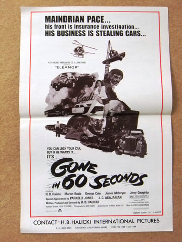 Gone In 60 Seconds (H. B. Halicki) Original Movie Pressbooks 70s