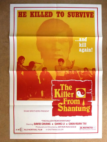 The Killer From Shantung {David Chiang} 41"x27" Original Movie US Poster 80s