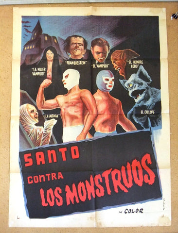 Santo Contra Los Monstruos {Blue Demon, Ivan J. Rado} Egyptian Movie Poster 70s