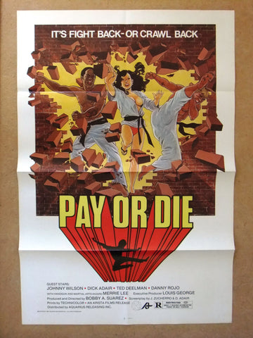PAY OR DIE {Johnny Wilson} 41"x27" Original Movie US Poster 80s