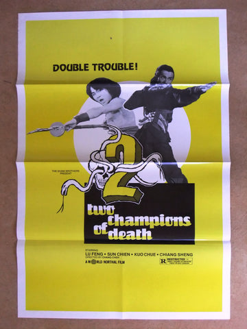 TWO CHAMPIONS OF DEATH {Meng Lo} 41"x27" Original 1st Movie US Poster 80s