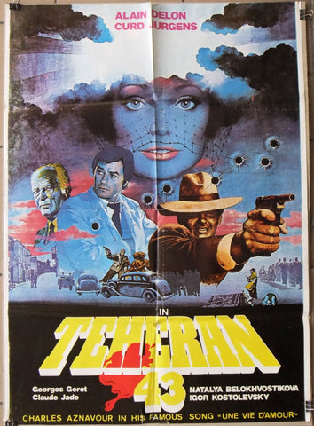Teheran-43 (Alain Delon) 39x27" Original Lebanese Movie Poster 80s