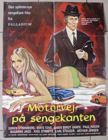 MOTORVEJ PA SENGEKANTEN {Birte Tove} Danish Original Movie Poster 70s
