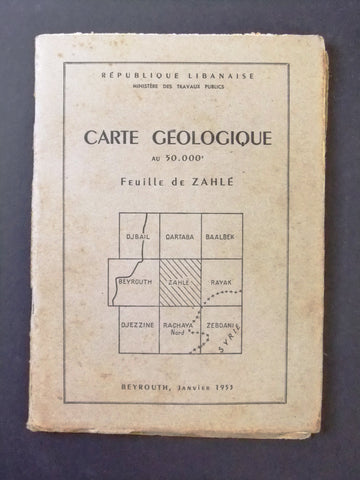 ‬Carte Geologique Zahle Lebanese Guide French Book Map 1953