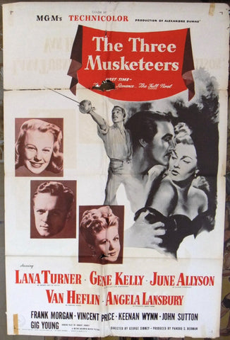 The THREE MUSKETEERS (LANA TURNER) 41x27" Original US Movie Poster 60s