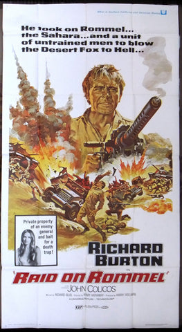RAID ON ROMMEL Intl {Richard Burton} 3sht Org 41x81" Movie Poster 70s