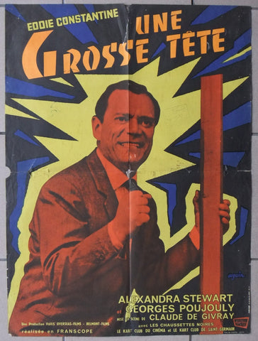 Une Grosse Tete (Eddie Constantine) 23"x32" French Movie Poster 60s
