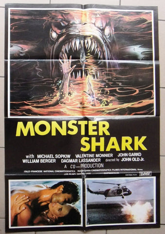 MONSTER SHARK {Michael Sopkiw} 40x27" Original Lebanese Movie Poster 80s