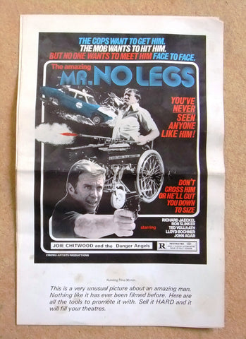 Mr No Legs ( Richard Jaeckel) Original Movie Pressbooks 80s