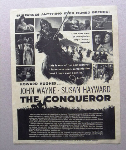 THE CONQUEROR (JOHN WAYNE) Original Movie Ads Flyer 80s