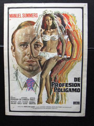 De Profesion Poligamo {Manuel Summers} Original Spanish film flyer 70s