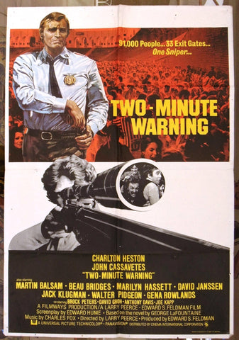 TWO MINUTE WARNING Charlton Heston} 40x"27" British Original Movie Poster 70s