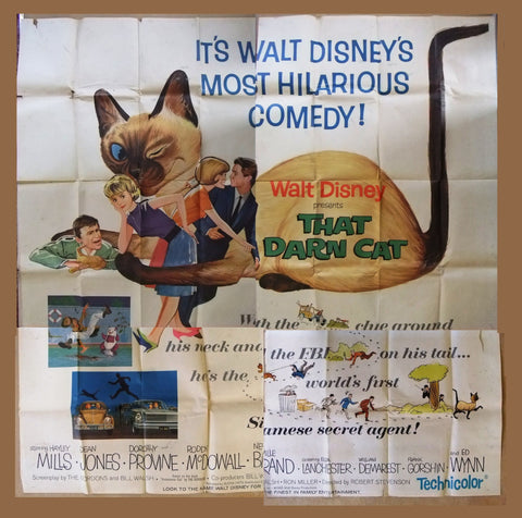 6sh The Darn Cat {Hayley Mills} 84"x84" Original US Movie Poster 60s