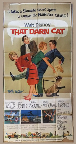 3sh The Darn Cat {Hayley Mills} Original 41x81 Movie Poster 60s