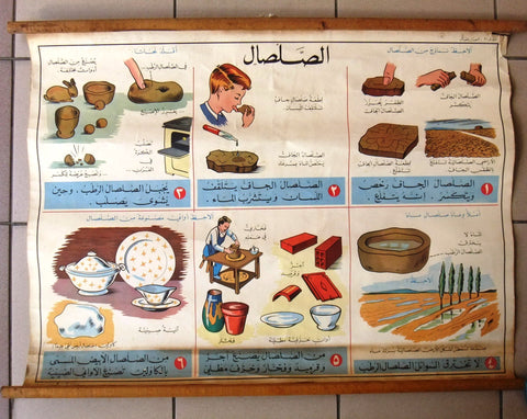 Clay الصلصال Educational Arabic Original Lebanese School Poster 1964