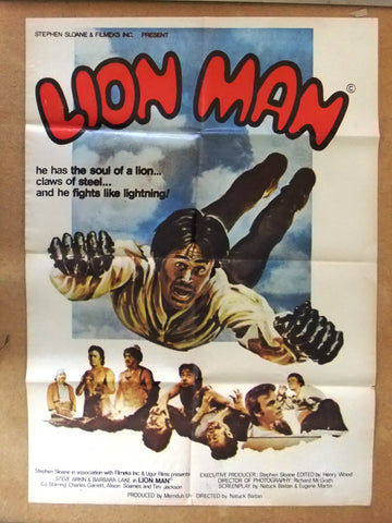 Lion Man ,Aslan Adam {Cüneyt Arkin} Original 39x27" Lebanese Movie Poster 70s
